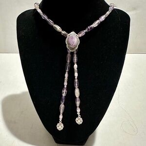 Sterling Silver Amethyst Quarts Bolo Style Necklace